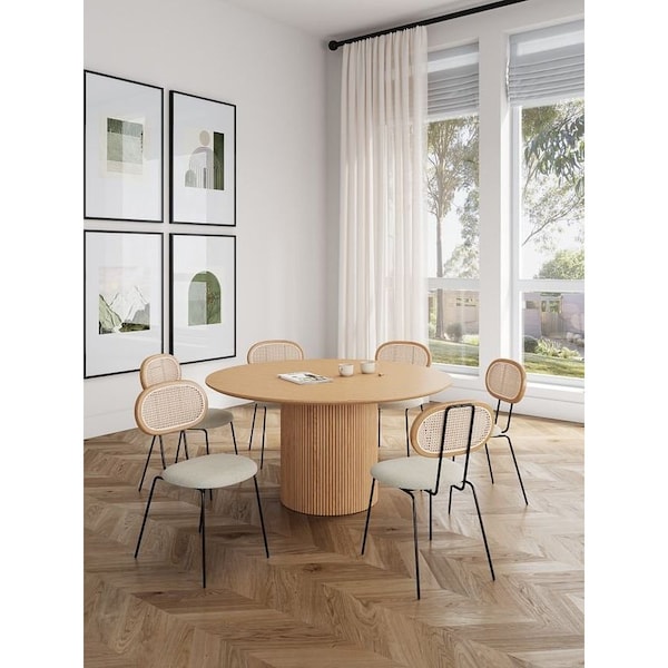 Manhattan Comfort Round Dining Set of 7, 59.05 in L, American Solid Ash Wood, Nature and Oatmeal 6-DT05DCCA06-OM - main